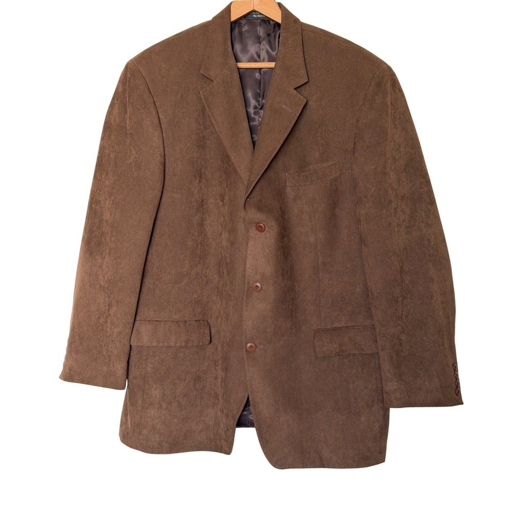 Andrew Fezza Blazer Men 46L Brown 3-Button Textured Corduroy Style Jacket
